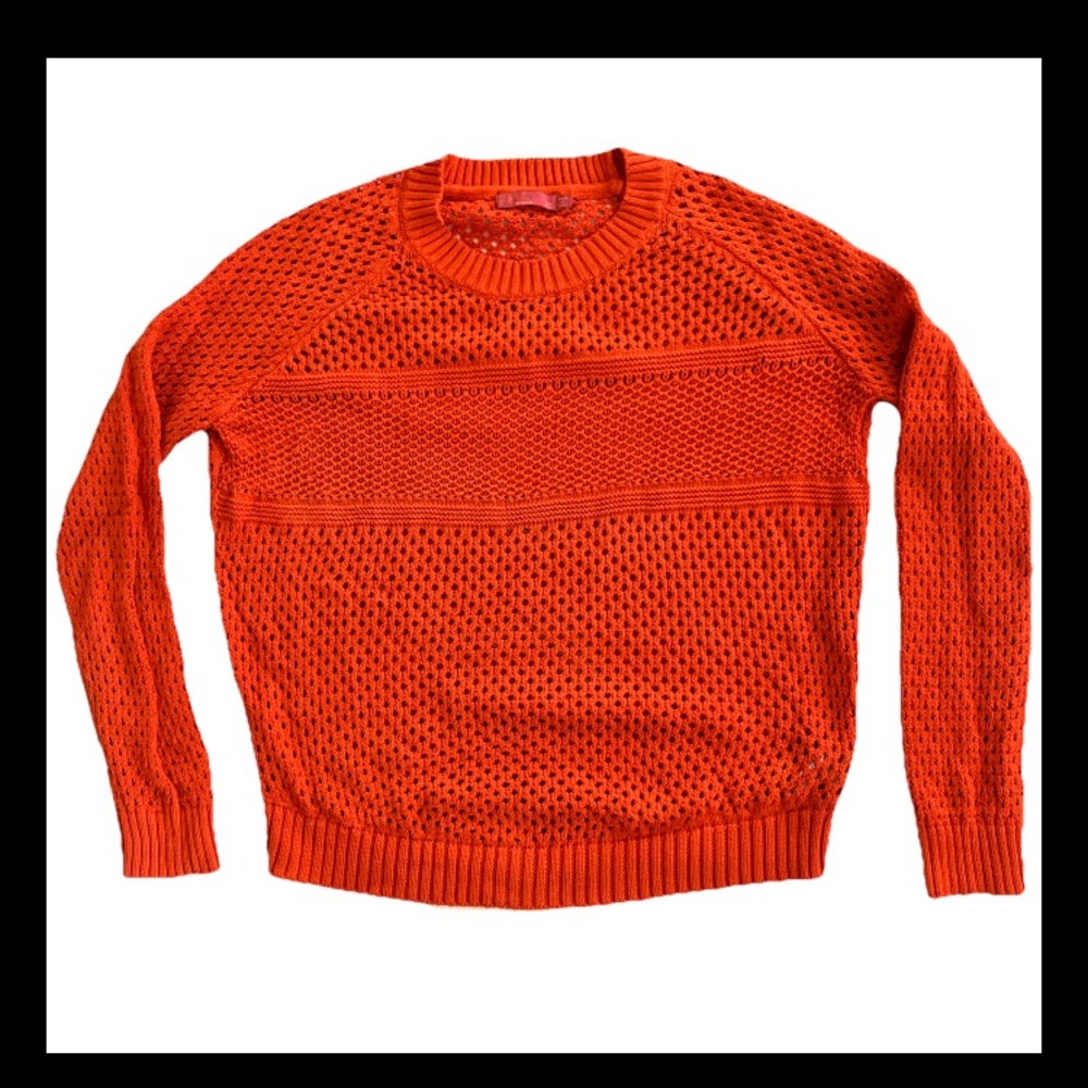 Prana organic cotton lace knit sweater, orange oversized, extra small